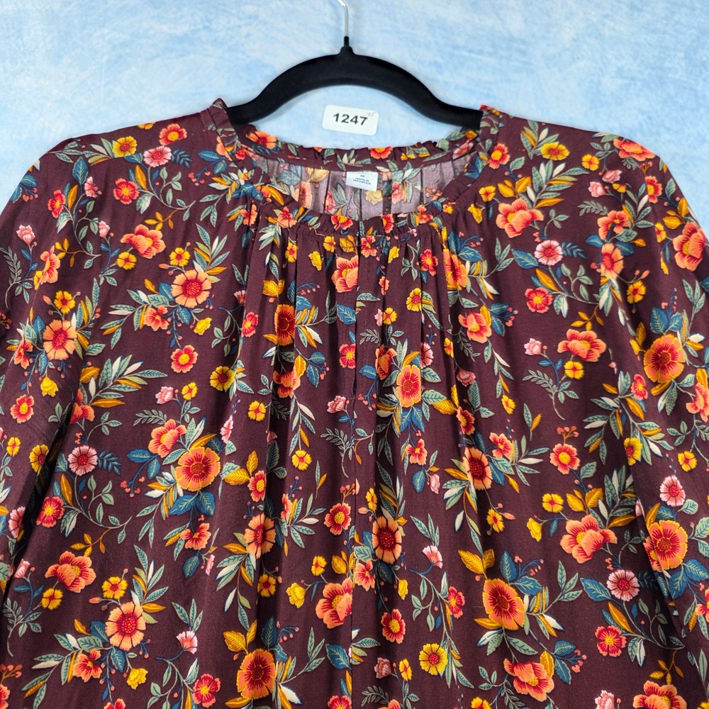 Old Navy Womens Floral Tiered Midi Dress Burgundy Long Sleeve Maroon Size M - Picture 6 of 9